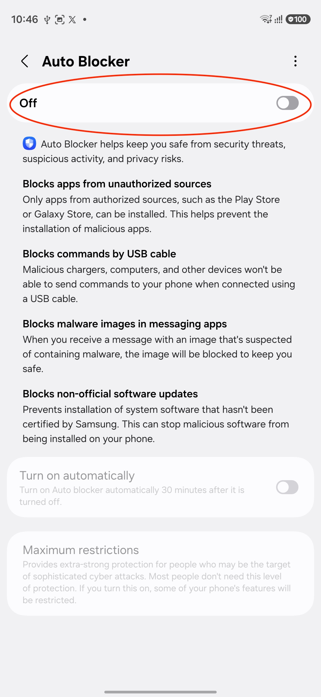 Auto Blocker settings