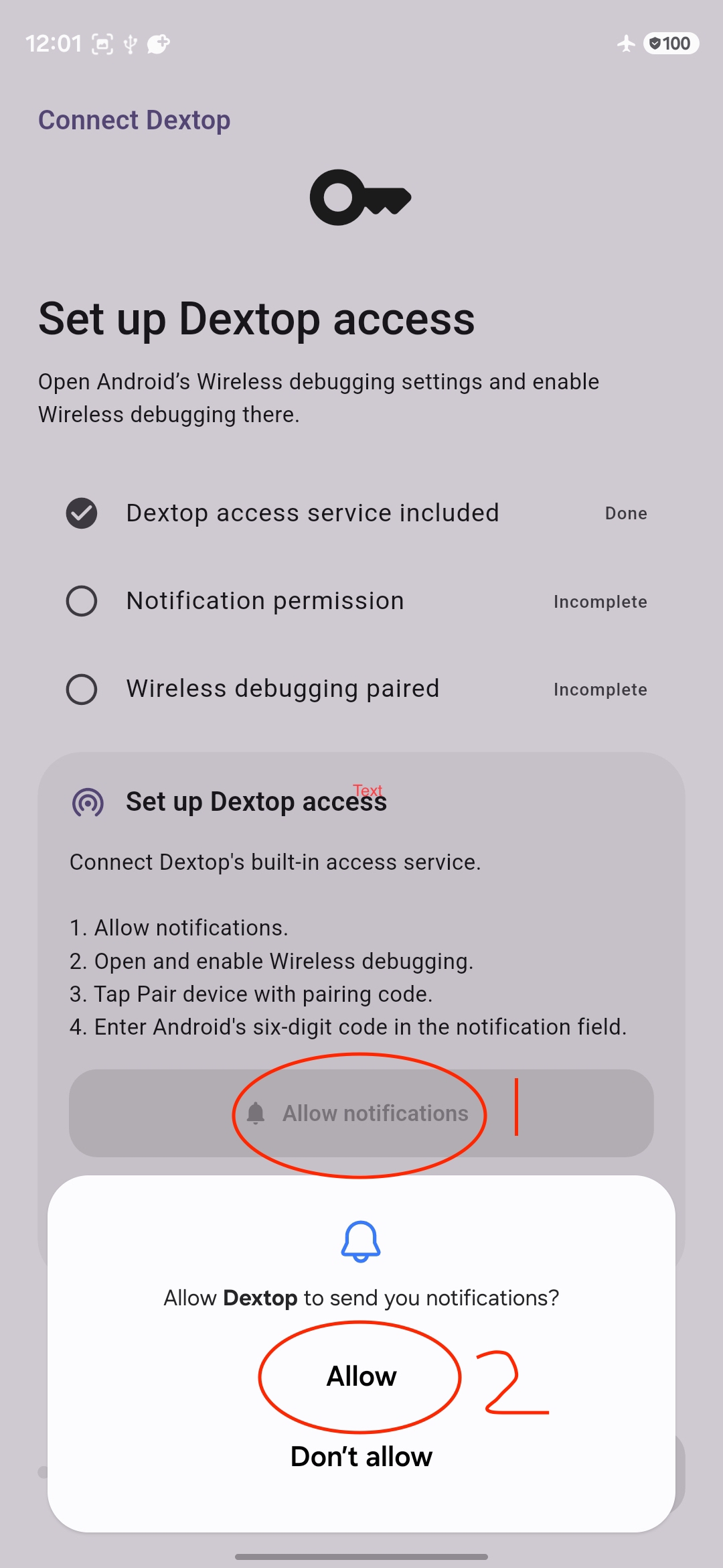 Dextop access setup